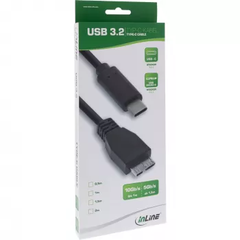 InLine USB 3.2 Gen.1x2 kabelis, USB-C spraudnis / Micro-B spraudnis, melns, 1,5 m