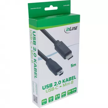 InLine USB 2.0 kabelis, USB-C vīr. / mini-B vīr. (5 kontaktu), melns, 5 m