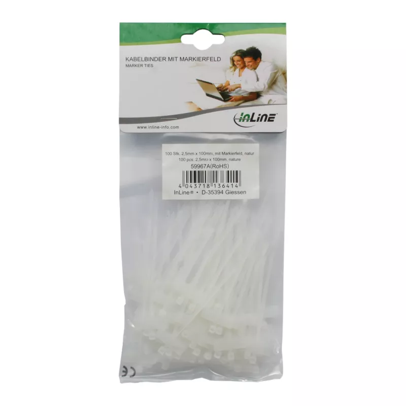 InLine kabeļu saite 100x2,5 mm ar marķēšanas lauku 8x24 mm, 100 gab.