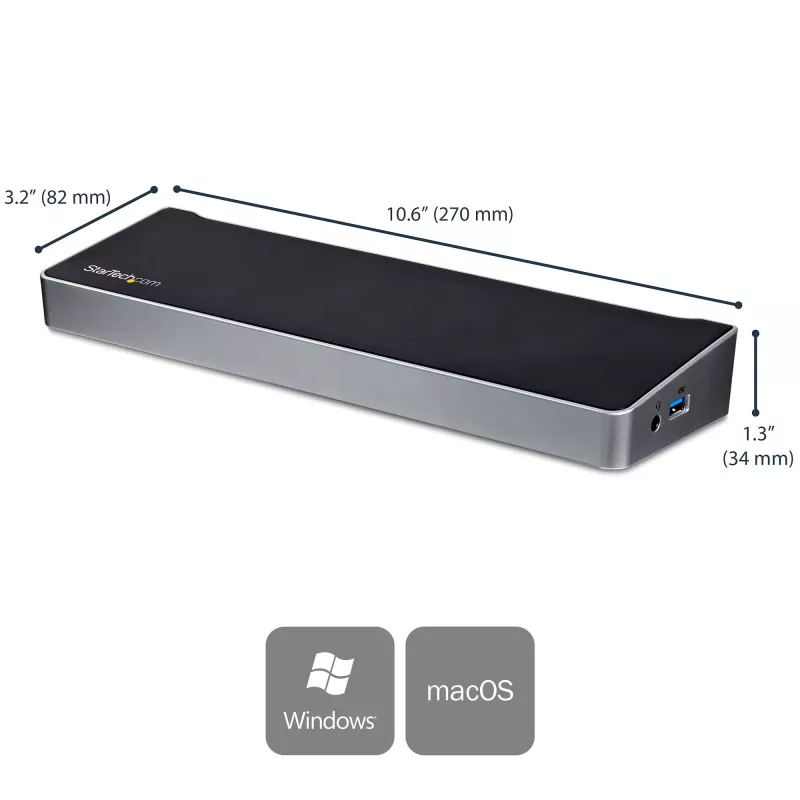 StarTech.com 4K USB-C dokstacija, trīskārša UHD 4K monitoru dokstacija, Mac un Windows, USB C uz HDMI un DisplayPort, 60 W strāvas padeve, 5x USB 5 Gbps centrmezgls - TAA