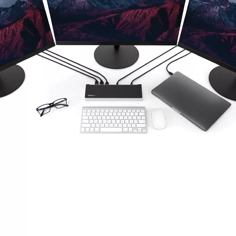 StarTech.com 4K USB-C dokstacija, trīskārša UHD 4K monitoru dokstacija, Mac un Windows, USB C uz HDMI un DisplayPort, 60 W strāvas padeve, 5x USB 5 Gbps centrmezgls - TAA