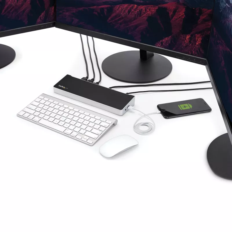 StarTech.com 4K USB-C dokstacija, trīskārša UHD 4K monitoru dokstacija, Mac un Windows, USB C uz HDMI un DisplayPort, 60 W strāvas padeve, 5x USB 5 Gbps centrmezgls - TAA