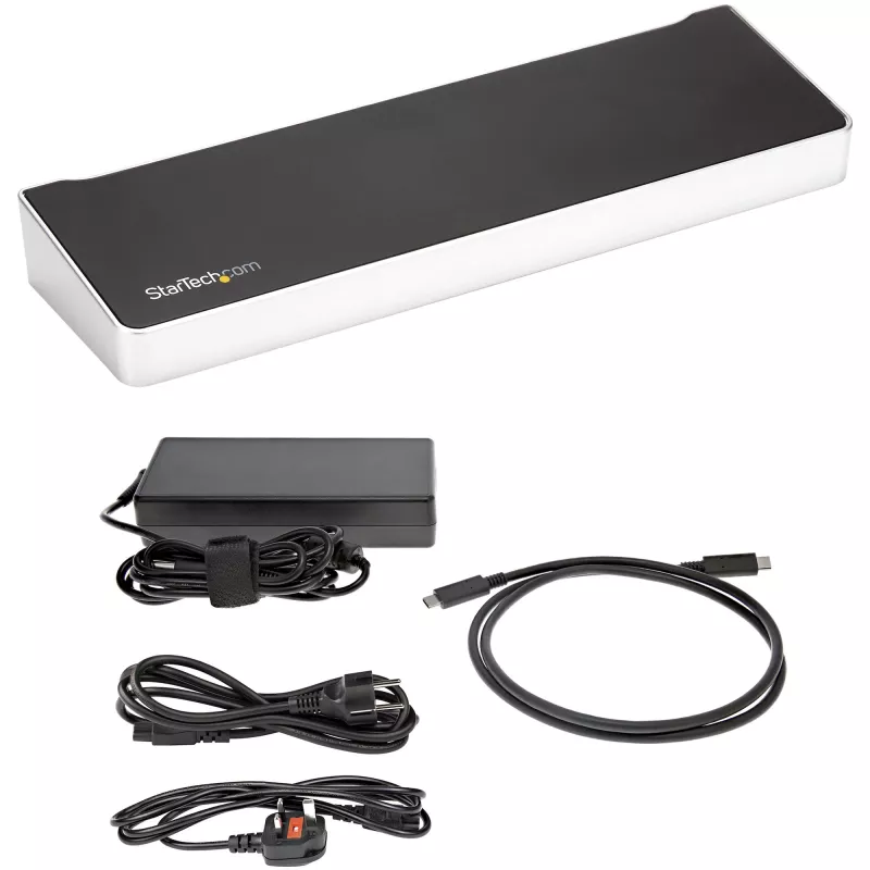 StarTech.com 4K USB-C dokstacija, trīskārša UHD 4K monitoru dokstacija, Mac un Windows, USB C uz HDMI un DisplayPort, 60 W strāvas padeve, 5x USB 5 Gbps centrmezgls - TAA