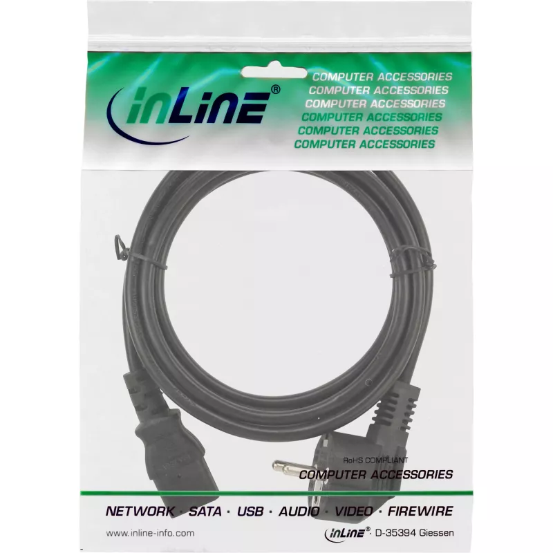 InLine strāvas vads, CEE 7/7 leņķveida / 3 kontaktu IEC C13 vīrišķais, 5 m