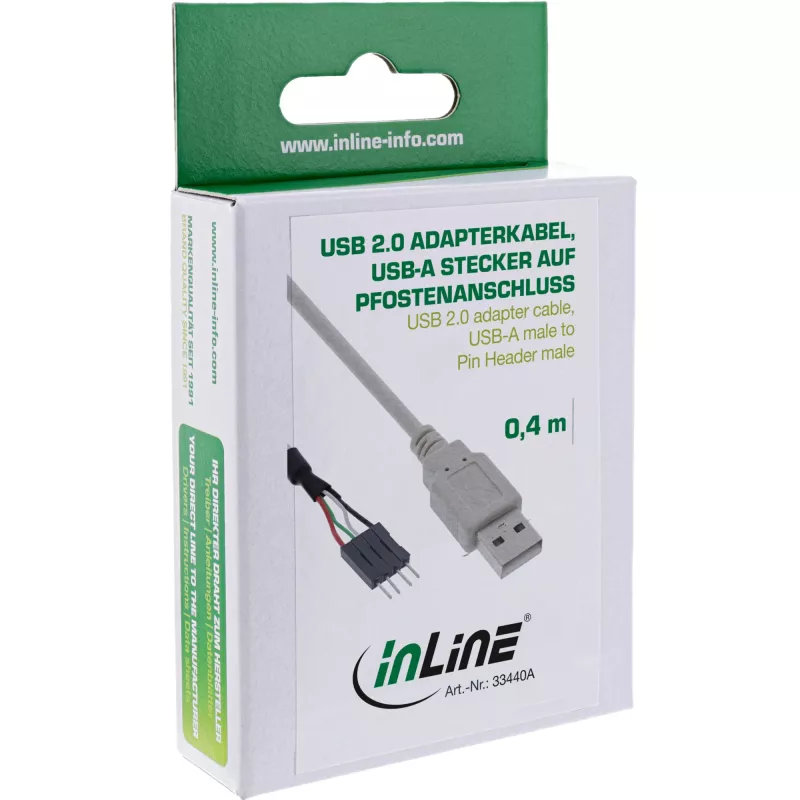 InLine USB 2.0 adaptera kabelis USB Type A spraudnis / Pin Header vīrišķais, 0,40 m