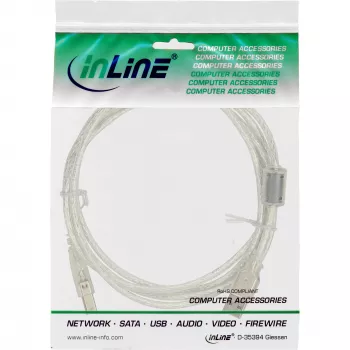 InLine USB 2.0 kabelis Type A spraudnis / B spraudnis caurspīdīgs, ferīta serde, 2 m