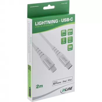 InLine USB-C Lightning kabelis, iPad, iPhone, iPod, sudraba/alumīnija, 2m