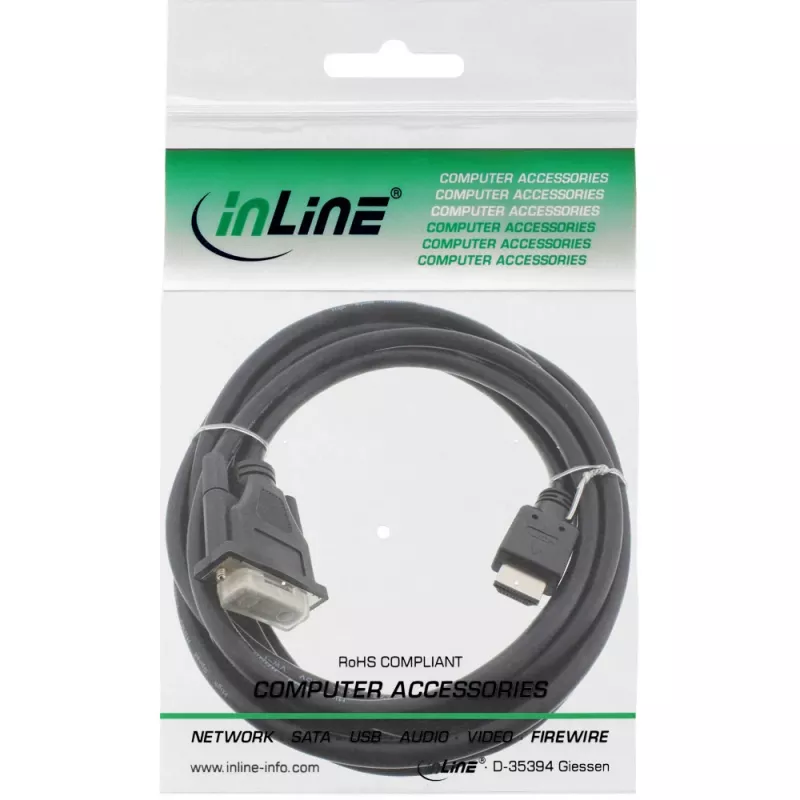 InLine HDMI-DVI kabelis HDMI vīrišķais / DVI vīrišķais 18+1 melns 3m