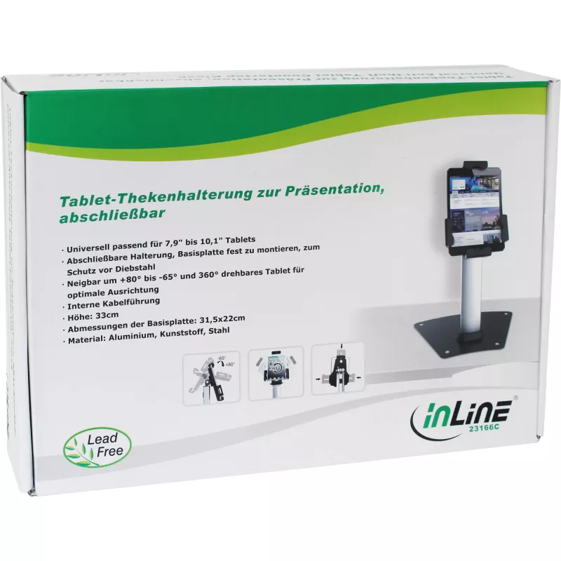 InLine planšetdatora galda turētājs, alumīnijs, bloķējams, universāls, 7,9 inch–10,1 inch