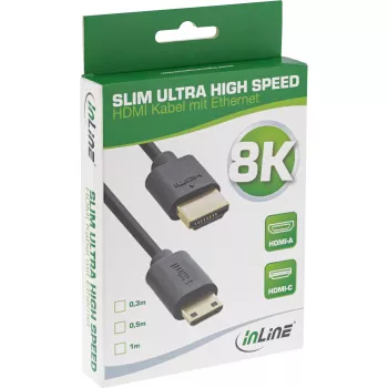 InLine plāns Ultra High Speed HDMI kabelis AM/CM 8K4K gold plated Melns 0.5m