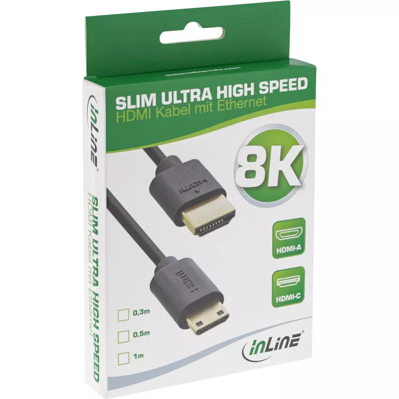 InLine Slim Ultra High Speed HDMI kabelis AM/CM 8K4K zeltīts melns 0,3m