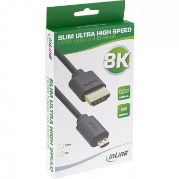 InLine plāns Ultra High Speed HDMI kabelis AM/DM 8K4K zeltīts melns 1,5 m