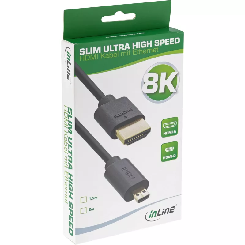 InLine plāns Ultra High Speed HDMI kabelis AM/DM 8K4K zeltīts melns 1,5 m