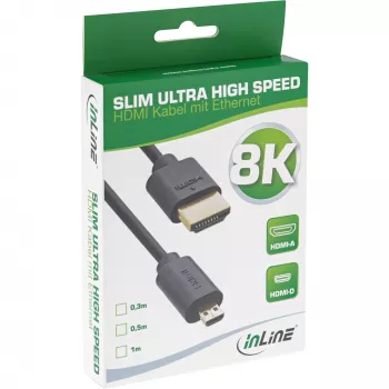 InLine Slim Ultra High Speed HDMI kabelis AM/DM 8K4K apzeltīts melns 0,5 m