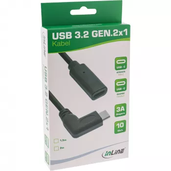 USB 3.2 Gen.1x2 kabelis InLine 35784 USB-C vīriešu leņķveida / sieviešu melns 1,5 m