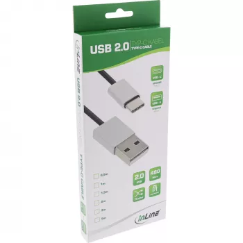 InLine USB 2.0 kabelis, USB-C vīrišķais / USB-A spraudnis, melns/alumīnijs, elastīgs, 1 m