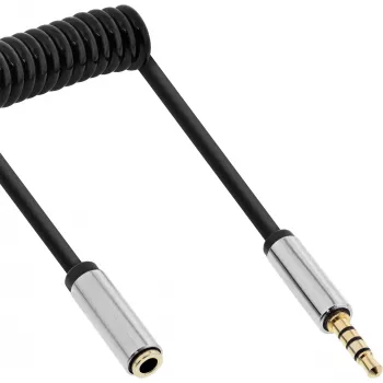 InLine plāns Audio spirālvads 3,5 mm vīrišķais / sievišķais, 4-pin, stereo, 1m