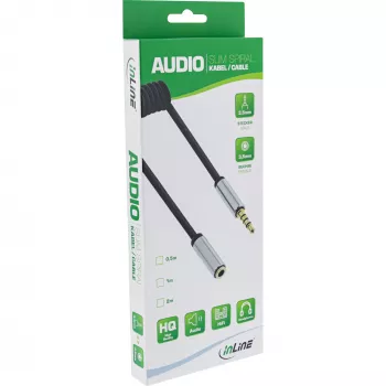InLine plāns Audio spirālvads 3,5 mm vīrišķais / sievišķais, 4-pin, stereo, 1m