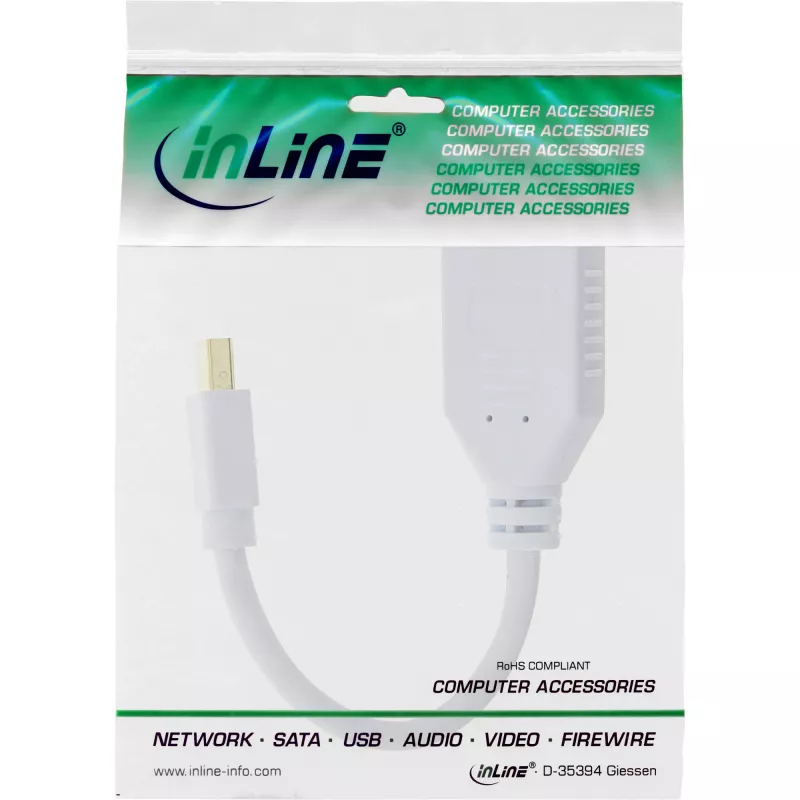 InLine Mini DisplayPort vīriešu uz DisplayPort sieviešu kabelis, 4K2K, balts, 0.15m