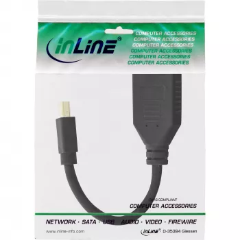 InLine adaptera kabelis Mini DP vīr. uz DisplayPort siev., 4K2K, melns, 0,15 m
