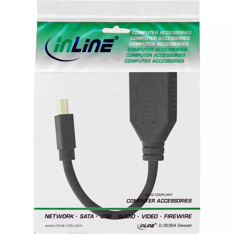 InLine adaptera kabelis Mini DP vīr. uz DisplayPort siev., 4K2K, melns, 0,15 m