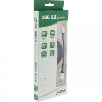 InLine Micro-USB 2.0 spirālveida kabelis, A tipa/Micro-B vīr./vīr., melns/alumīnijs, elastīgs 3m