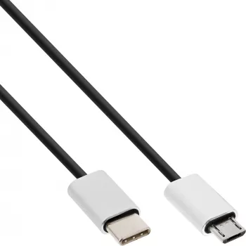InLine USB 2.0 kabelis, USB-C vīr. / Micro-B vīr., melns/alu, elastīgs, 1,5 m