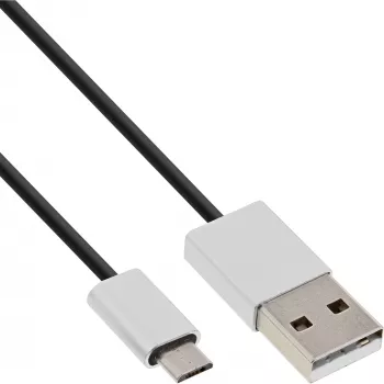 InLine Micro-USB 2.0 kabelis, USB A / Micro B vīr./vīr., melns/alu, elastīgs, 1m