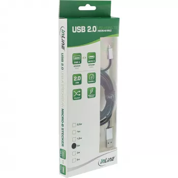 InLine Micro-USB 2.0 kabelis, USB Type A / Micro B M/M, melns/alu, elastīgs, 2 m
