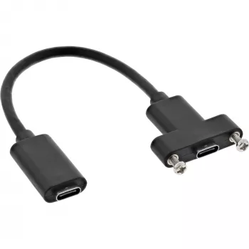 InLine USB 3.2 C sievišķais / sievišķais kabelis ar atloku, melns, 0,20 m