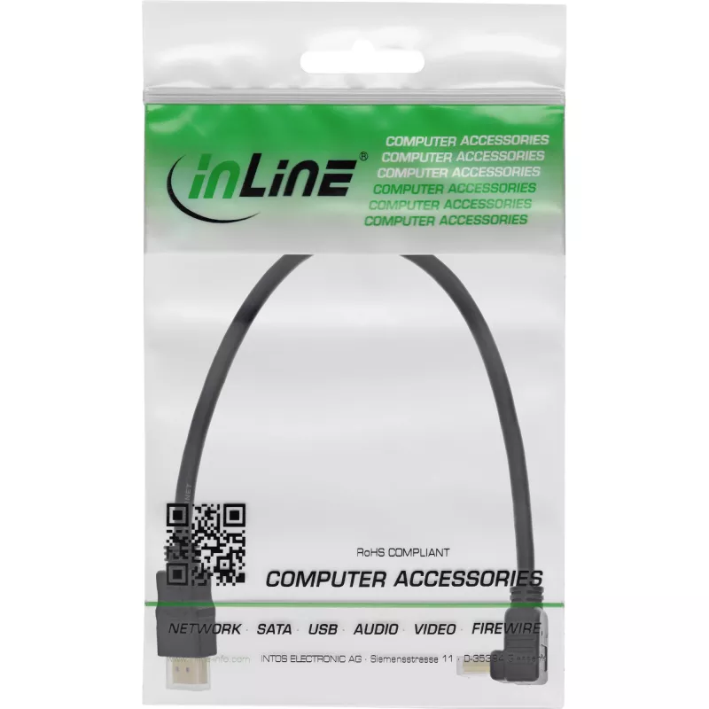 InLine High Speed HDMI kabelis ar Ethernet, leņķveida, 0,3 m