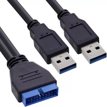 InLine USB 3.0 Premium adaptera kabelis 2x USB A vīr. / mātesplates galvene, 0,40 m