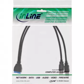 InLine USB 3.0 Premium adaptera kabelis 2x USB A vīr. / mātesplates galvene, 0,40 m