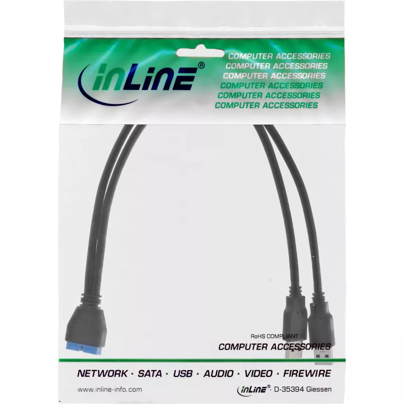 InLine USB 3.0 Premium adaptera kabelis 2x USB A vīr. / mātesplates galvene, 0,40 m