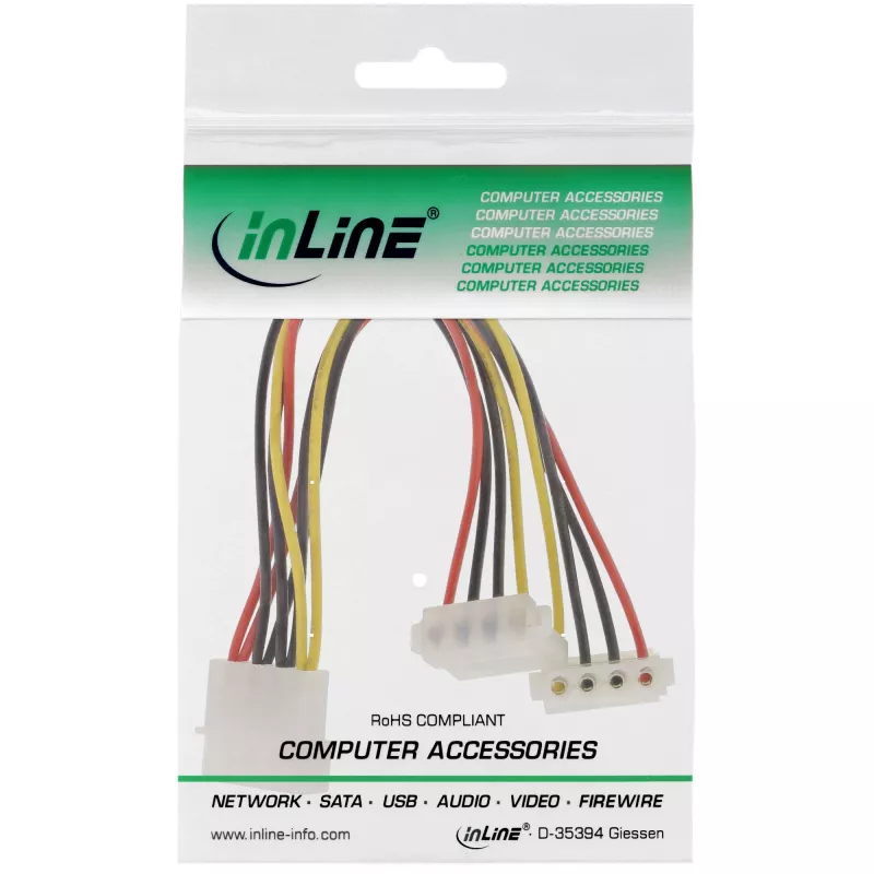 InLine iekšējais strāvas Y-veida kabelis 1x 4-pin Molex / 2x 4-pin Molex leņķveida 0,15 m