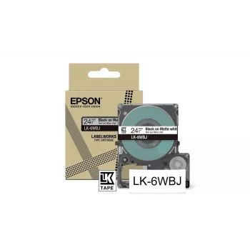 Epson LK-6WBJ melnbalta termopārneses etiķešu lente 2,4 cm