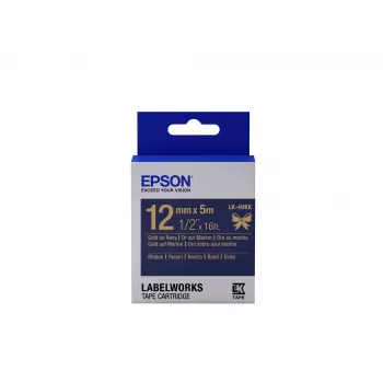 Epson etiķešu kasetne satīna lente LK-4HKK zelta/tumši zila 12mm (5m)