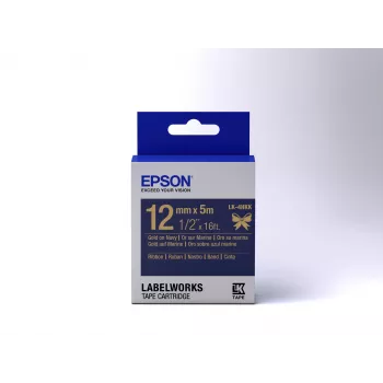 Epson etiķešu kasetne satīna lente LK-4HKK zelta/tumši zila 12mm (5m)