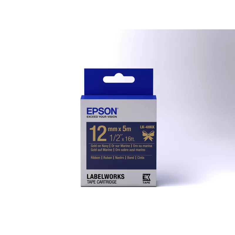 Epson etiķešu kasetne satīna lente LK-4HKK zelta/tumši zila 12mm (5m)