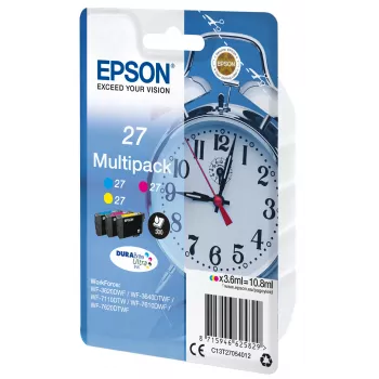 Epson Alarm clock Multipack 3-colour 27 DURABrite Ultra tinte, ciāna, fuksīna, dzeltena, pigmenta tinte, 3,6 ml, 1 gab., 300 lapas, vairāku iepakojums