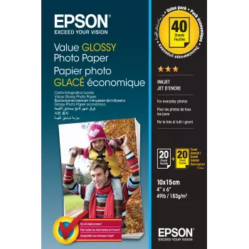Epson Value Glossy Photo Paper - 10x15cm - 2x 20 loksnes (BOGOF)