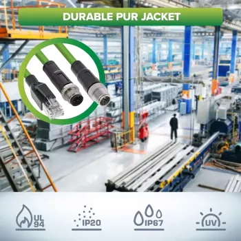 InLine rūpnieciskais tīkla kabelis, M12 4-pin D-coded vīrišķais spraudnis uz RJ45, PUR 2m