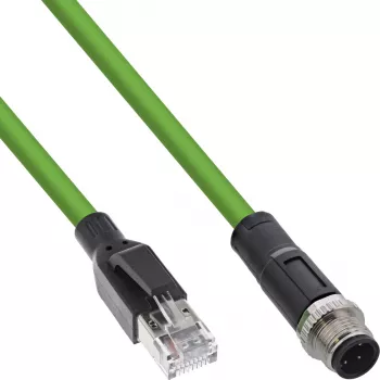 InLine rūpnieciskais tīkla kabelis, M12 4-pin D-coded vīrišķais spraudnis uz RJ45, PUR 2m