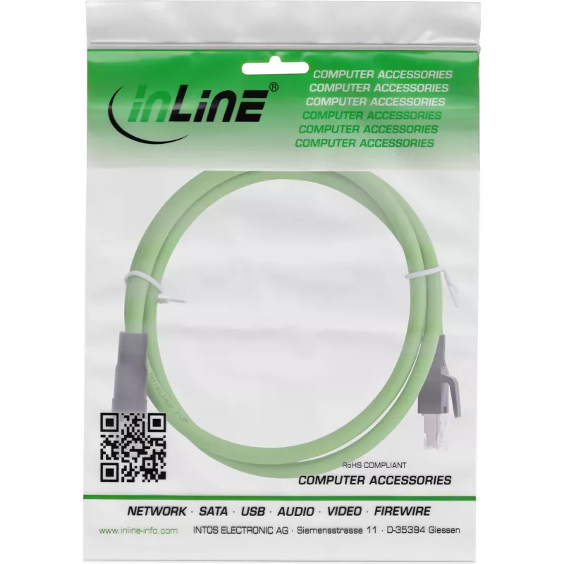 InLine Industrial tīkla kabelis, M12 8-pin X-kodēts uz RJ45 spraudni, Cat.6A PUR 2m