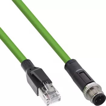 InLine Industrial tīkla kabelis, M12 4-pinu D-kodēts vīrišķais spraudnis uz RJ45, PUR 5m