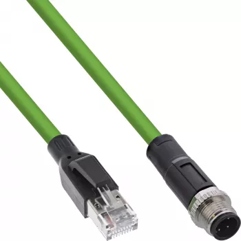 InLine rūpnieciskais tīkla kabelis, M12 4-pinu D-kodēts vīrišķais spraudnis uz RJ45, PUR 15m