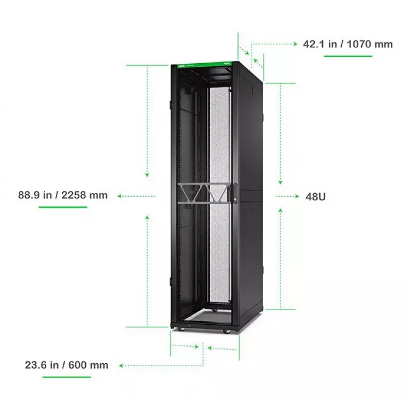 APC NetShelter SX Servera statnis Gen 2, 48U, 2258A x 600P x 1070D mm, ar sāniem, melns