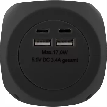 InLine lādēšanas kubs InLine 16499B 3x zemējuma kontakts 2x USB-C 2x USB-A melns 2m
