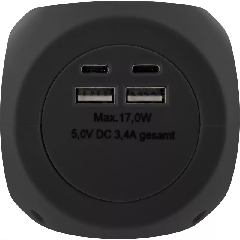 InLine lādēšanas kubs InLine 16499B 3x zemējuma kontakts 2x USB-C 2x USB-A melns 2m