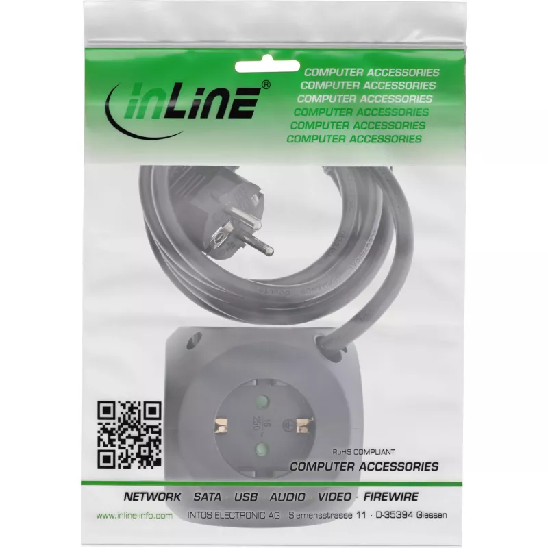 InLine lādēšanas kubs InLine 16499B 3x zemējuma kontakts 2x USB-C 2x USB-A melns 2m